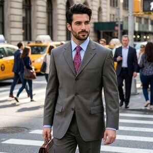 New 2026 Mens 2pc Solid Slate Suit Set, Modern Fit